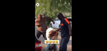 Girl Pulled Up And Hit The Wrong Car With A Brick And Gets Handle By Two Grown Men!