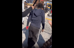 Girl Gets A Azz Whooping With A Detach Braid After Getting Handled During A Fade!