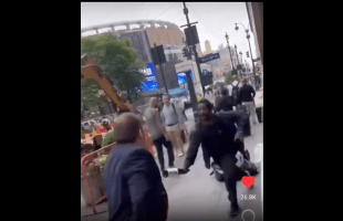 White Guy Gets His Head Buss By A Homeless Guy For Touching His Property In New York!