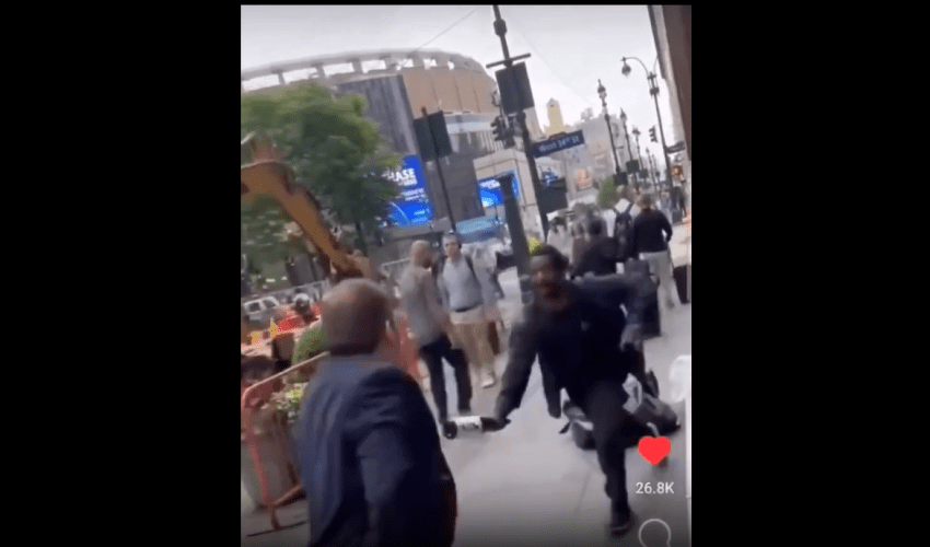 White Guy Gets His Head Buss By A Homeless Guy For Touching His Property In New York!