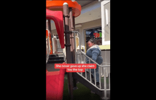 Mother Cheers On Her Overweight 6 Year Old Daughter For Reaching The Top Of The Slide