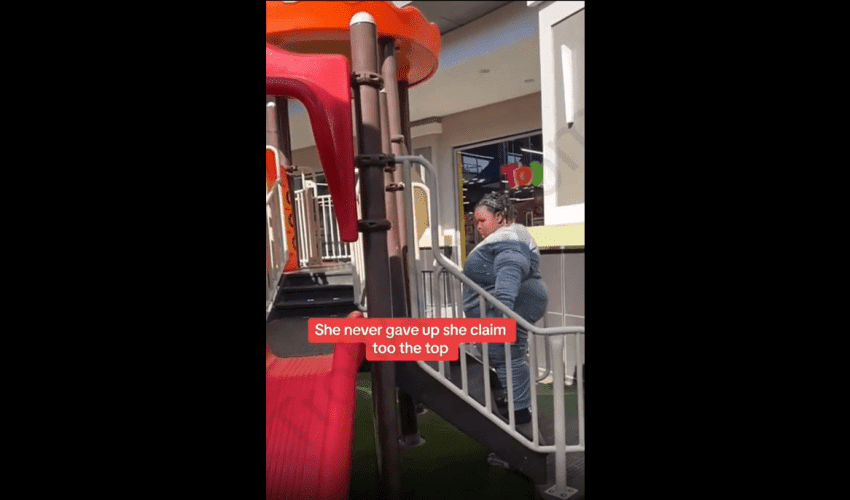 Mother Cheers On Her Overweight 6 Year Old Daughter For Reaching The Top Of The Slide