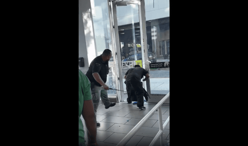 Security Guard Legs Went Out After He Tried To Hit A Thief For Stealing