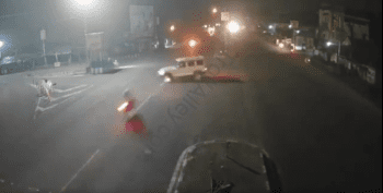 Careless Motorcycle Driver Tries To Beat Car But Failed