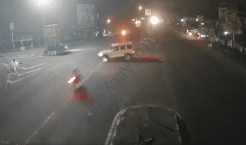 Careless Motorcycle Driver Tries To Beat Car But Failed