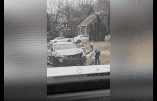 Two 7 Year Old Boys Caught Stealing A Car And Tearing The Bumper Off After Crashing It