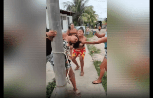 Girl Gets Tied To Pole And Violated By The Whole Hood For Breaking Into People Houses