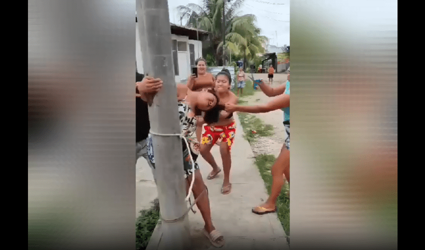 Girl Gets Tied To Pole And Violated By The Whole Hood For Breaking Into People Houses