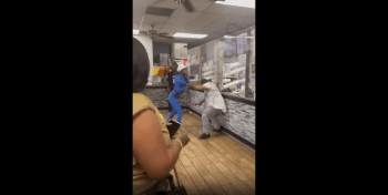 Girl Gets Poked After Putting Her Hands On Somebody Grandma!