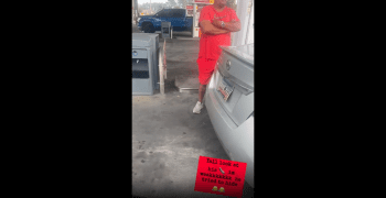 Dude Tried To Hide After He Caught A Stiffy While Getting A Woman Number At The Store!