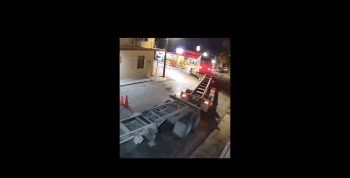 Truck Causes Damage While Turning On A Small Road!