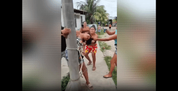 Girl Gets Tied To Pole And Violated By The Whole Hood For Breaking Into People Houses