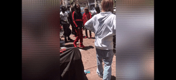 White Guy Begs And Bows Down To A Group Of Blood Members After They Chased Him For Disrespecting Them On Their Block!