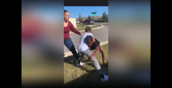 Mother Brings Her Son To Squabble With A Boy At His Bus Stop And Coaches Him To Attack Him