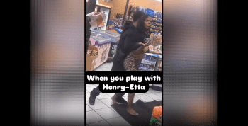 Security Guard Gets Saved By Police After He Almost Got Picked Up And Slammed By A Girl That Was Stealing