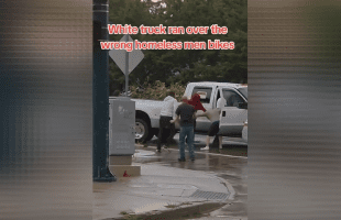Dude In A Truck Ran Over The Wrong Homeless Man Bike And Gets Handled By All His Homies