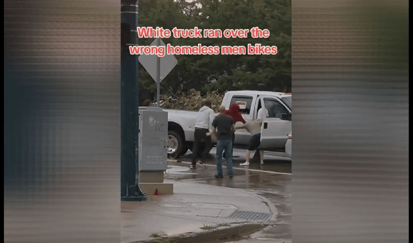 Dude In A Truck Ran Over The Wrong Homeless Man Bike And Gets Handled By All His Homies