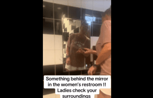 Mother And Her Small Daughter Was Shocked After They Found A Secret Hole Behind A Mirror In The Girls Restroom