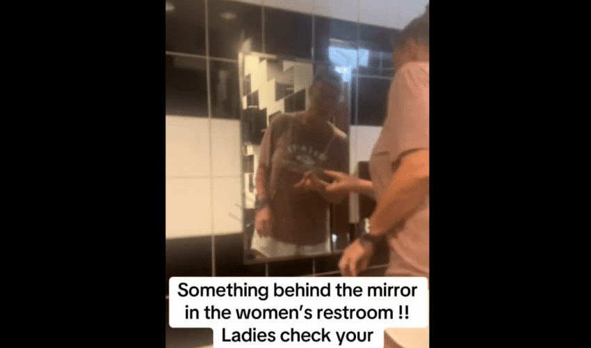 Mother And Her Small Daughter Was Shocked After They Found A Secret Hole Behind A Mirror In The Girls Restroom