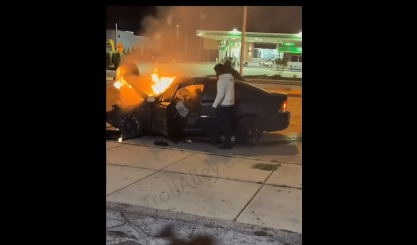 Dude Walks Back To Burning Car To Save A Woman
