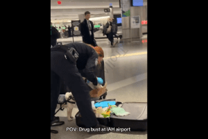 TSA Officer Sniffs A Brick Of White After Making A Bust At The Airport
