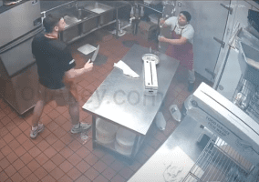 Manager Caught His Two Coworkers That Didn’t Like Each Other Drawing Down On Each Other With Kitchen Accessories