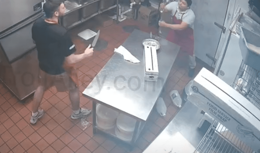 Manager Caught His Two Coworkers That Didn’t Like Each Other Drawing Down On Each Other With Kitchen Accessories