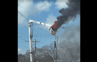 Baton Rouge Utility Worker Seen Trying To Climb Down From A Bucket Truck After It Caught Fire