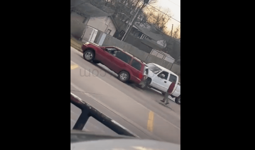 Dude Was About To Handle A Guy Before His Homies Pulled Up In A Truck And He Took Off