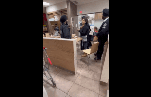 Security Puts Hands On A Woman That Pushed His Face Back After She Was Told To Leave