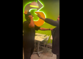 Man Gets Handled By A Subway Employee After He Put A Subway Sandwich On His Head