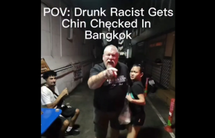 American Guy That Was In Bangkok With His Asian Girlfriend Gets Chin Checked By A American Black Man For Rushing Him
