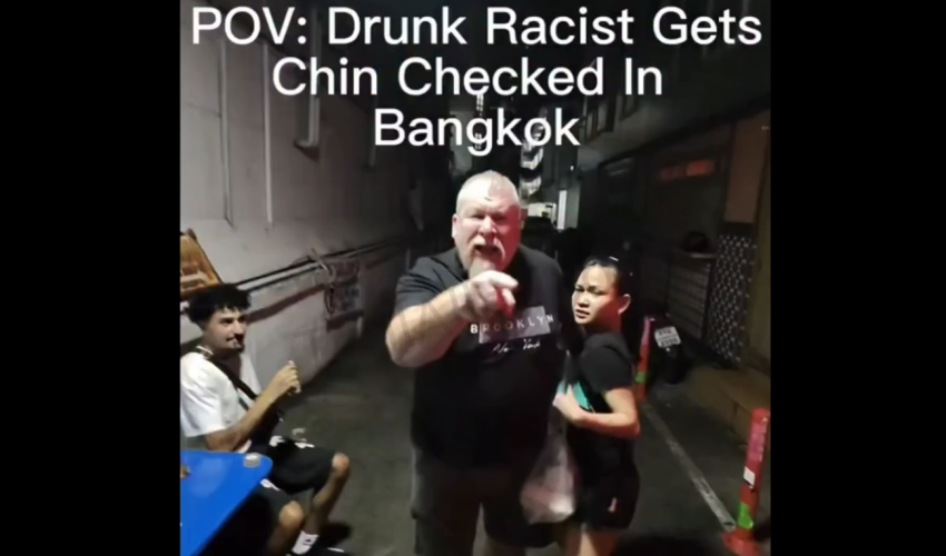American Guy That Was In Bangkok With His Asian Girlfriend Gets Chin Checked By A American Black Man For Rushing Him
