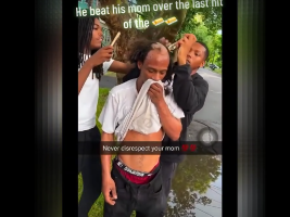Dude Gets His Head Shaved Bald And Gets Jumped By The Whole Neighborhood After They Found Out He Beat His Mother With A Chair