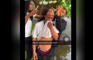 Dude Gets His Head Shaved Bald And Gets Jumped By The Whole Neighborhood After They Found Out He Beat His Mother With A Chair