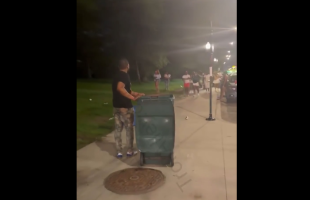 Drunk Man Empty A Trash Can So He Can Throw It At Somebody During A Altercation And Failed Miserably