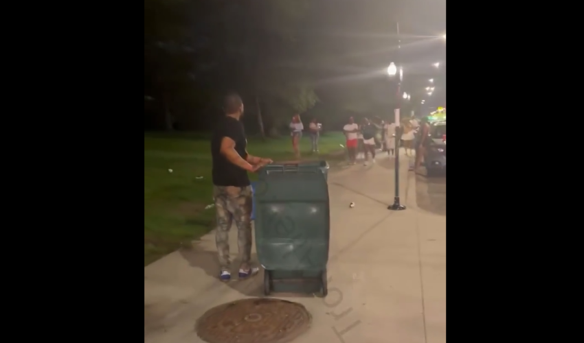 Drunk Man Empty A Trash Can So He Can Throw It At Somebody During A Altercation And Failed Miserably