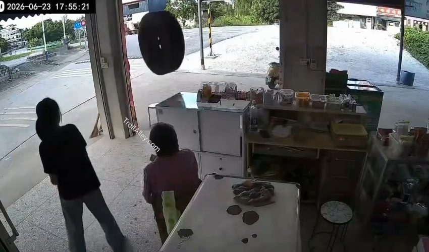 Two Women Avoids Speeding Tire That Was Going 70 Mph