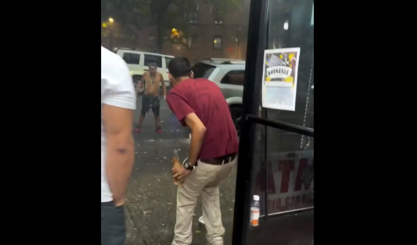 Store Owners And Customers Laughs At A Homeless Guy That Was Taking A Shower With Rain Water