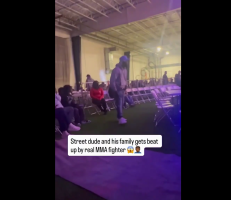 Street Dude In A Crowd Throws Hands With A MMA Fighter For Looking At Him