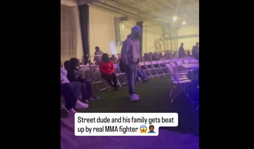 Street Dude In A Crowd Throws Hands With A MMA Fighter For Looking At Him