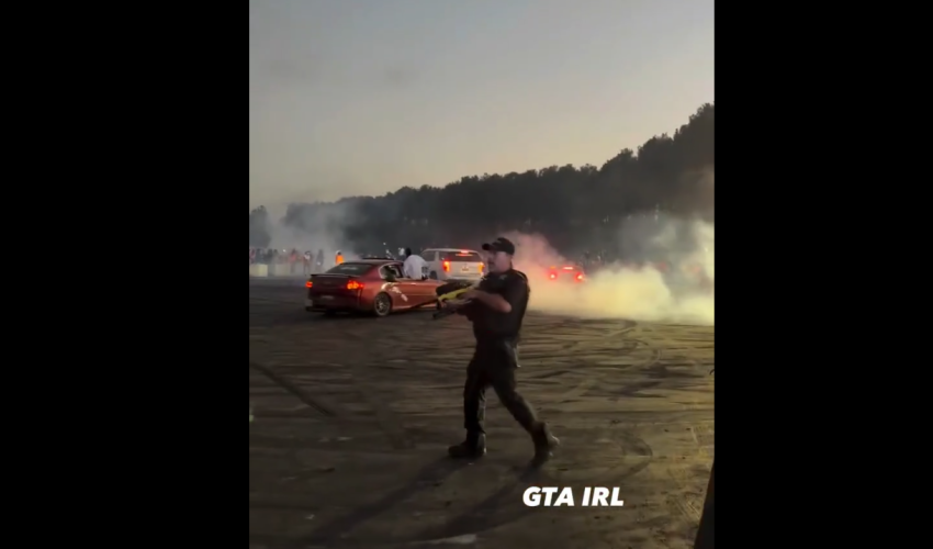Police Officer Tries To Stop Car Drifter By Using Rubber Bullets