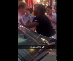 White Guy Drops A Black Guy After He Kept Running Up On His Homies