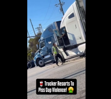 Trucker Gets Drenched With A Piss Cup After Attacking Another Trucker