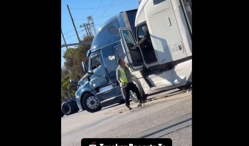 Trucker Gets Drenched With A Piss Cup After Attacking Another Trucker